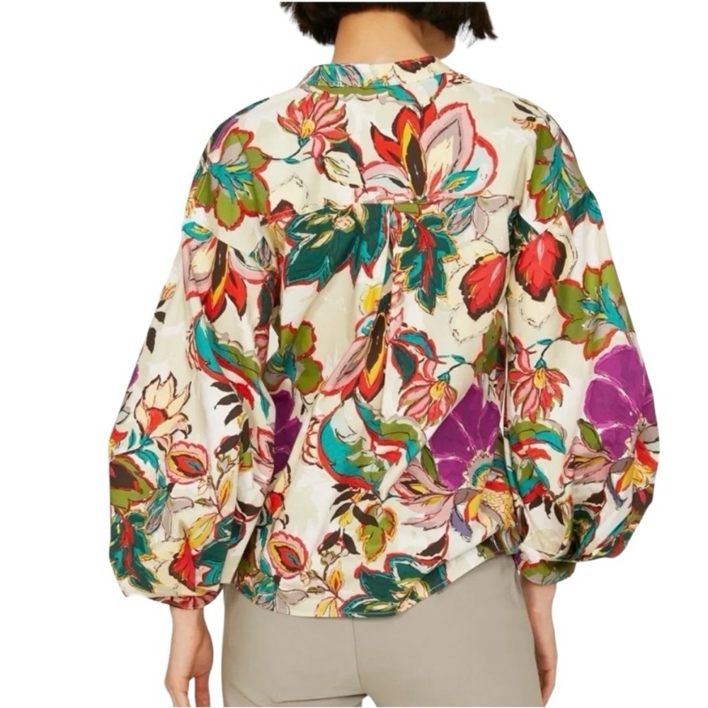 Natori floral print silk blend oversized blouse. Sz XL EUC - Picture 3 of 10